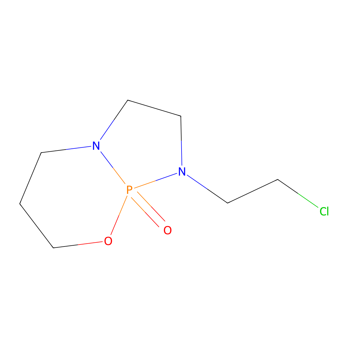 1-(2-Chloroethyl)tetrahydro-1H,5H-[1,3,2]diazaphospholo[2,1-b][1,3,2]oxazaphosphorine 9-oxide molecular structure, CAS 64724-10-3