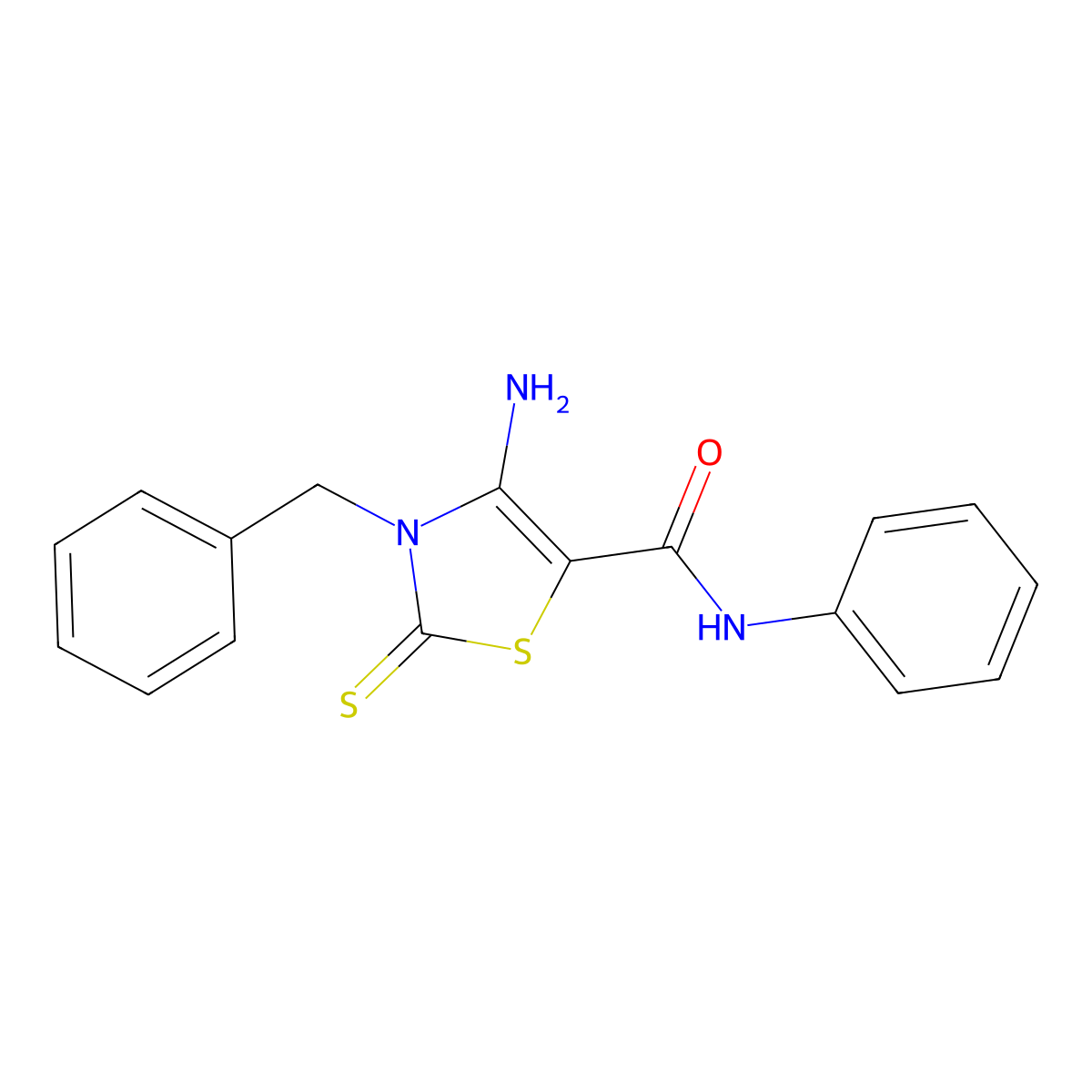 5-Thiazolecarboxamide, 2,3-dihydro-4-amino-N-phenyl-3-(phenylmethyl)-2-thioxo-, hydrate molecular structure, CAS 64735-75-7