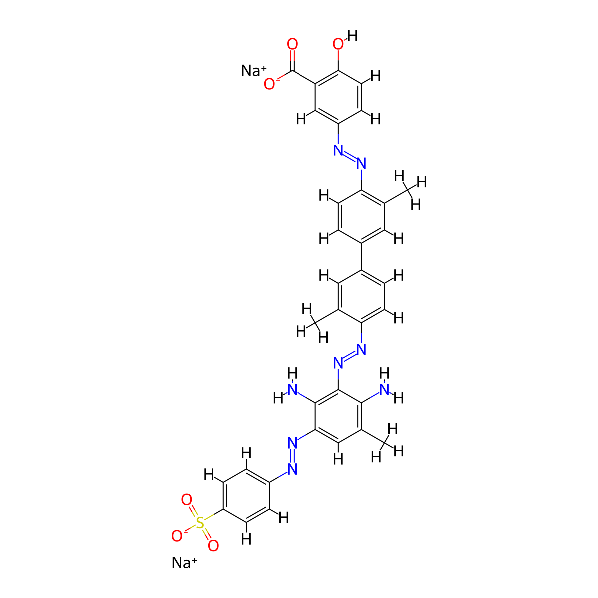 Benzoic acid, 5-((4'-((2,6-diamino-3-methyl-5-((4-sulfophenyl)azo)phenyl)azo)-3,3'-dimethyl(1,1'-biphenyl)-4-yl)azo)-2-hydroxy-, disodium salt molecular structure, CAS 64743-15-3