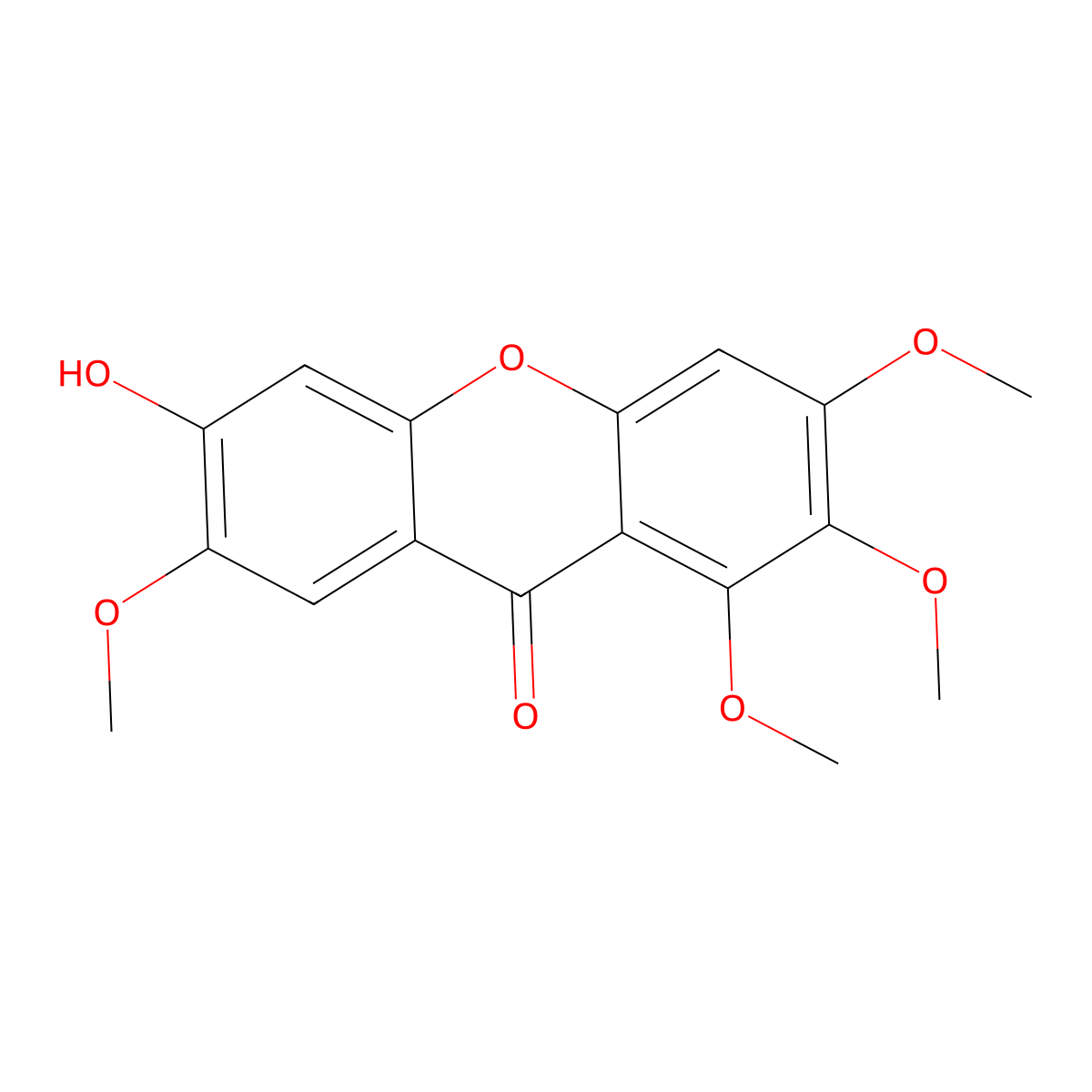 6-Hydroxy-1,2,3,7-tetramethoxy-9H-xanthen-9-one molecular structure, CAS 64756-87-2
