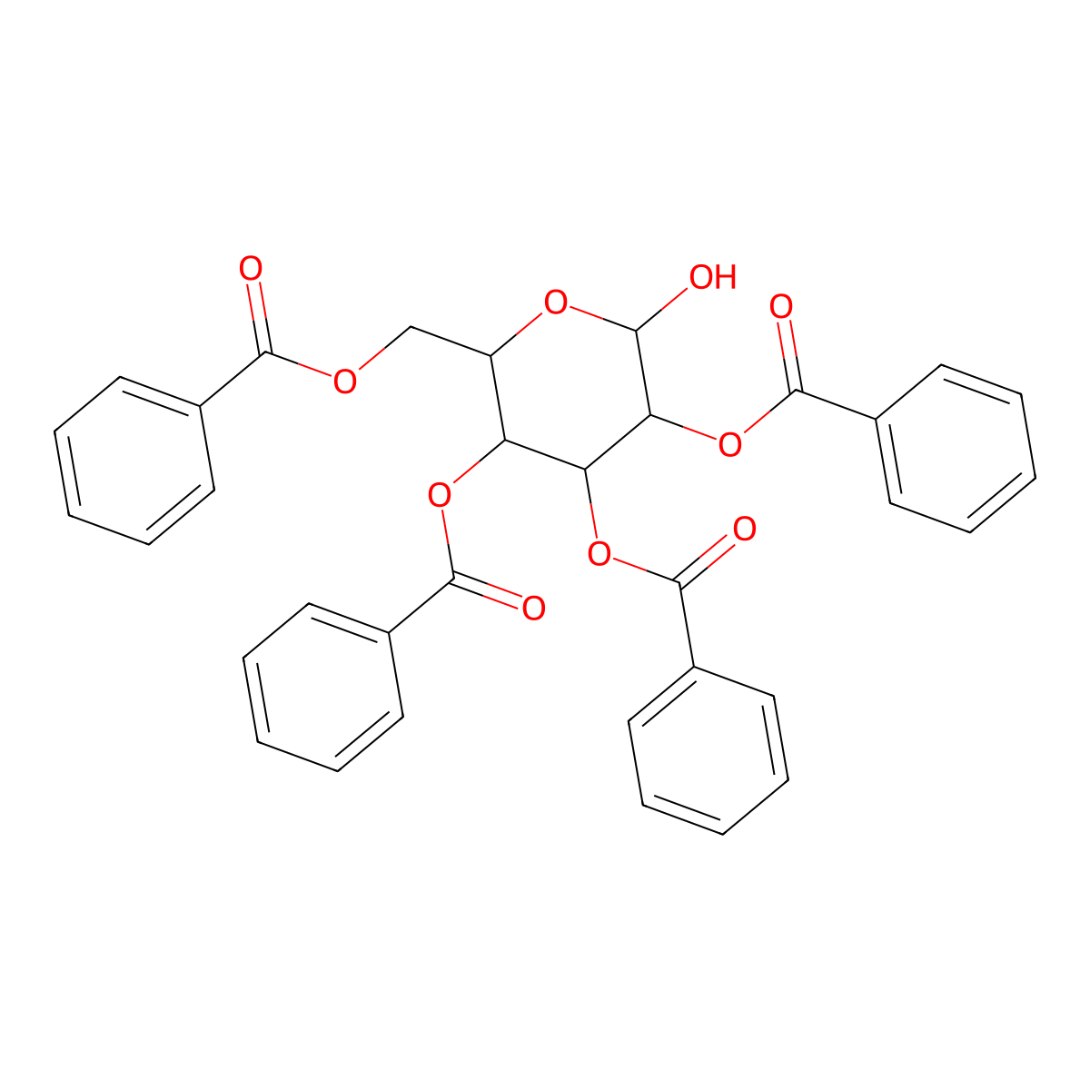 2,3,4,6-Tetra-O-benzoyl-beta-D-glucopyranose molecular structure, CAS 64768-20-3