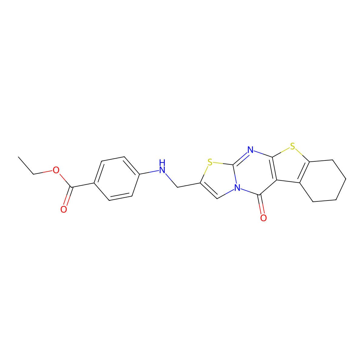 Ethyl 4-{[(5-oxo-4,6,7,8,9-pentahydrobenzo[b]thiopheno[2,3-d]1,3-thiazolino[3, 2-a]pyrimidin-2-yl)methyl]amino}benzoate molecular structure, CAS 647819-61-2