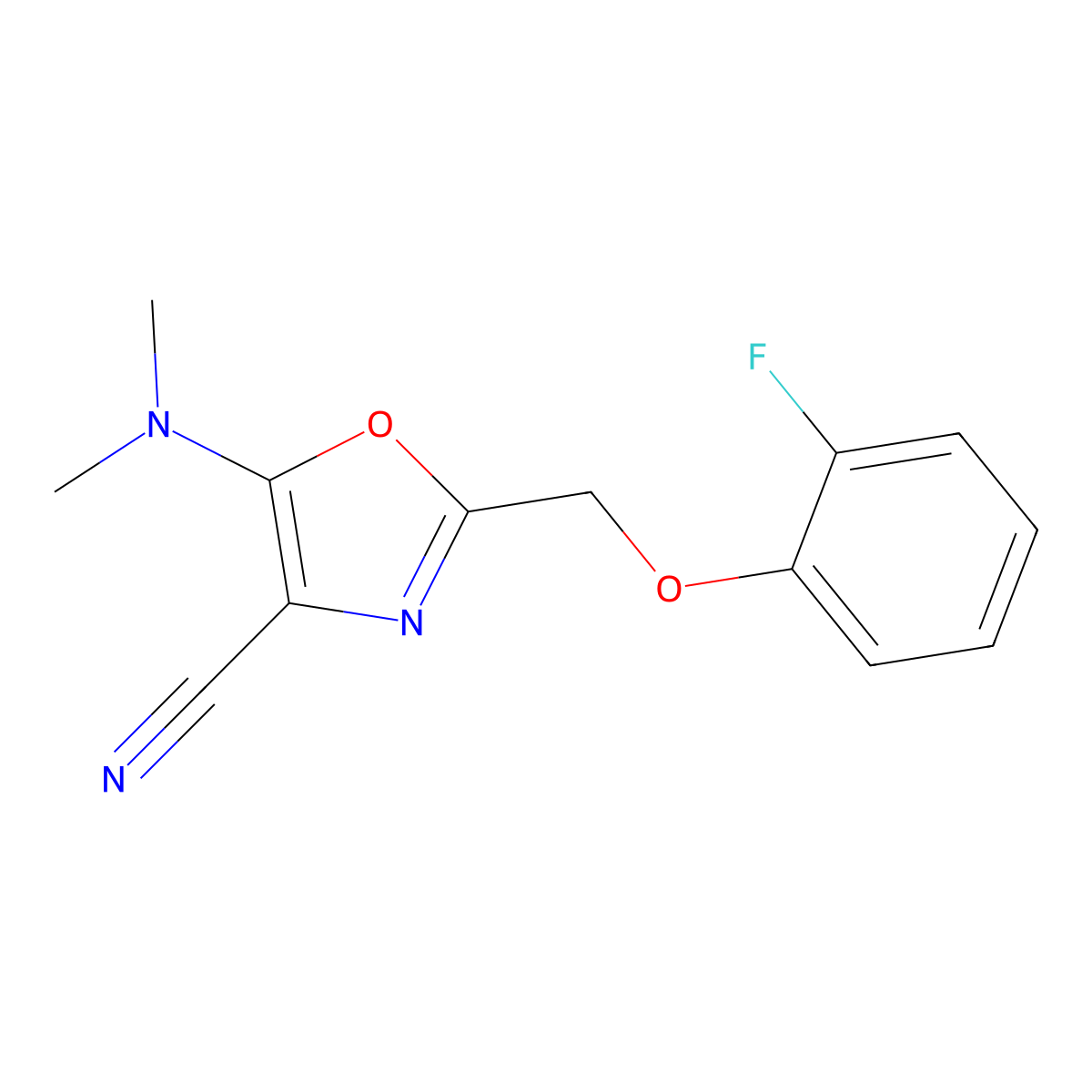 5-(Dimethylamino)-2-[(2-fluorophenoxy)methyl]-1,3-oxazole-4-carbonitrile molecular structure, CAS 647821-54-3