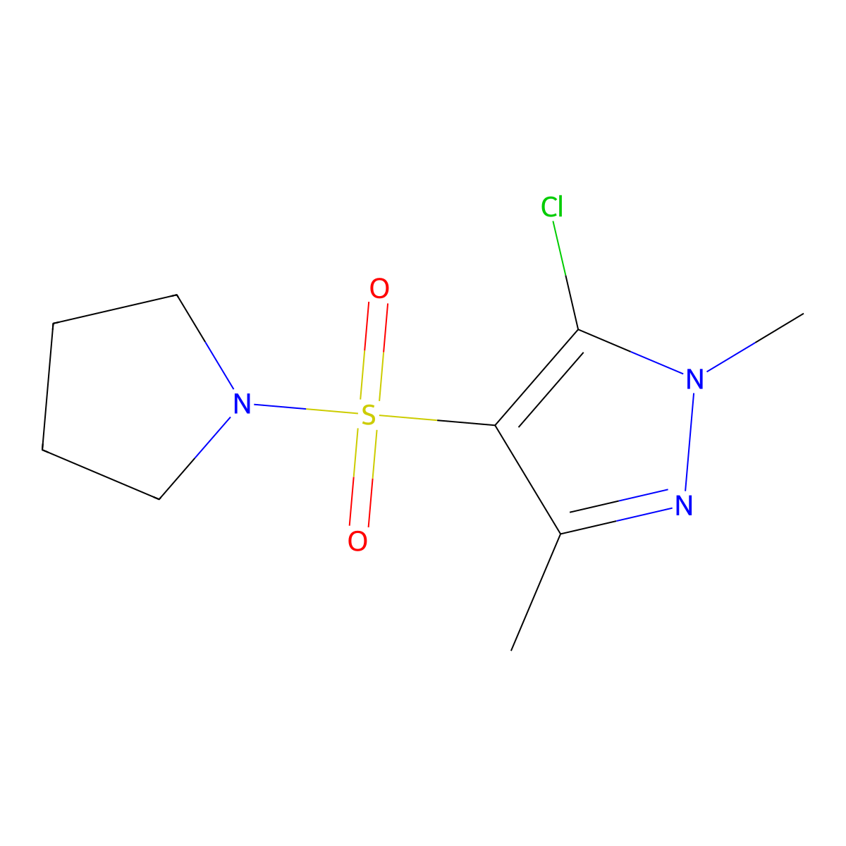 5-Chloro-1,3-dimethyl-4-(tetrahydro-1H-pyrrol-1-ylsulphonyl)-1H-pyrazole molecular structure, CAS 647825-38-5