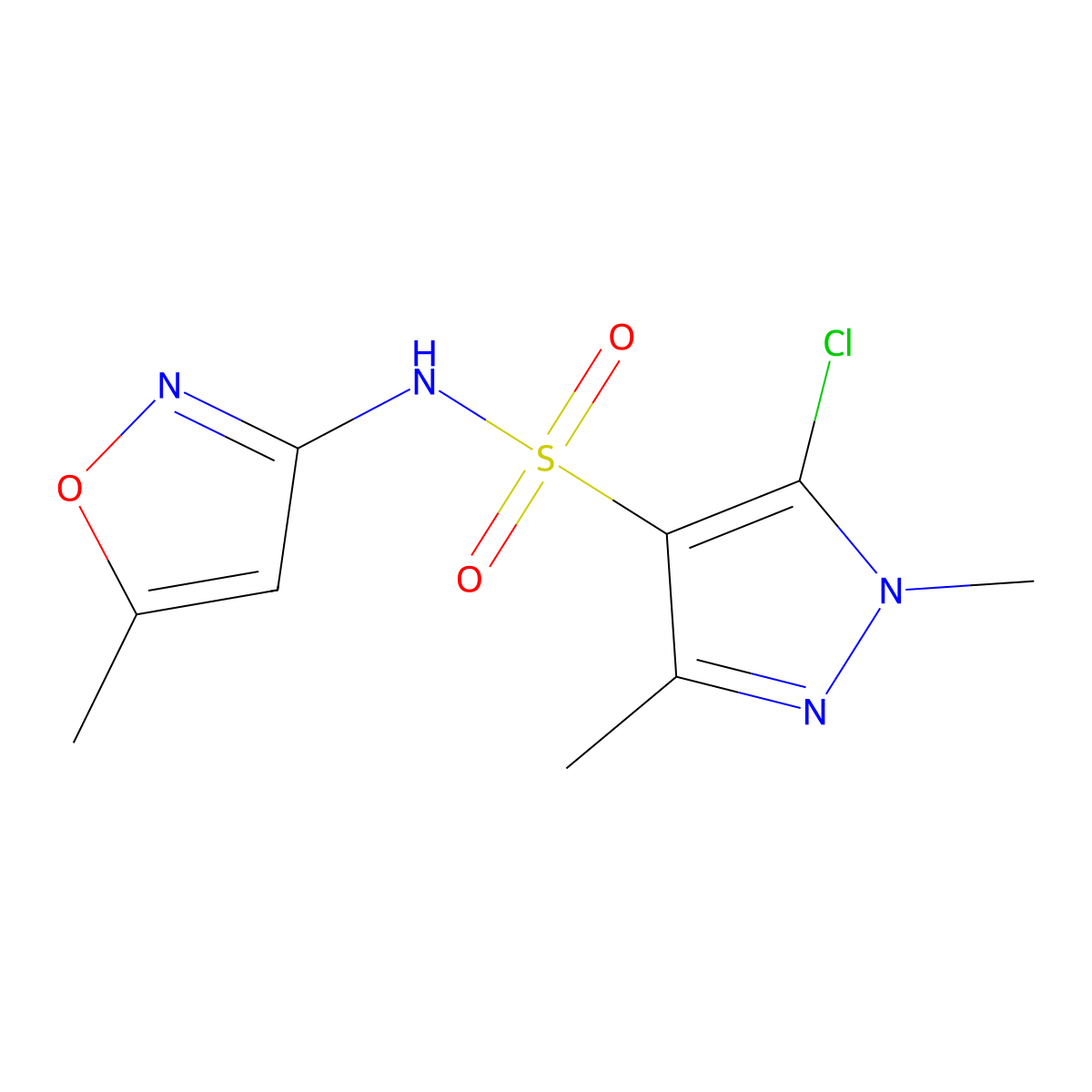 5-chloro-1,3-dimethyl-N-(5-methyl-1,2-oxazol-3-yl)pyrazole-4-sulfonamide molecular structure, CAS 647825-41-0