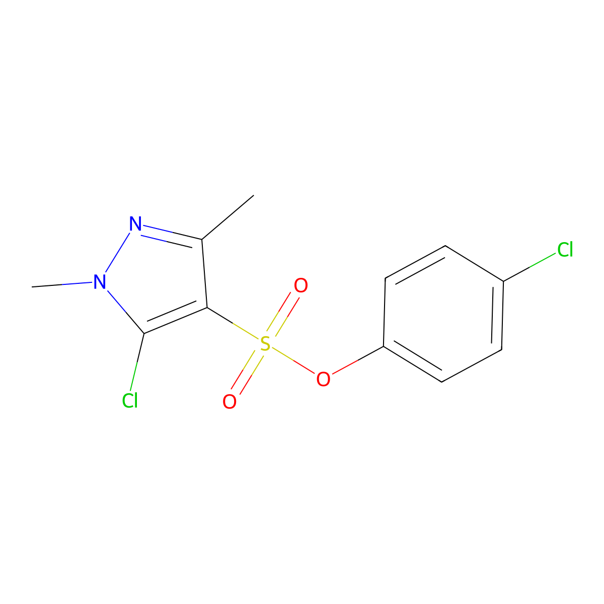 (4-Chlorophenyl) 5-chloro-1,3-dimethylpyrazole-4-sulfonate molecular structure, CAS 647825-42-1