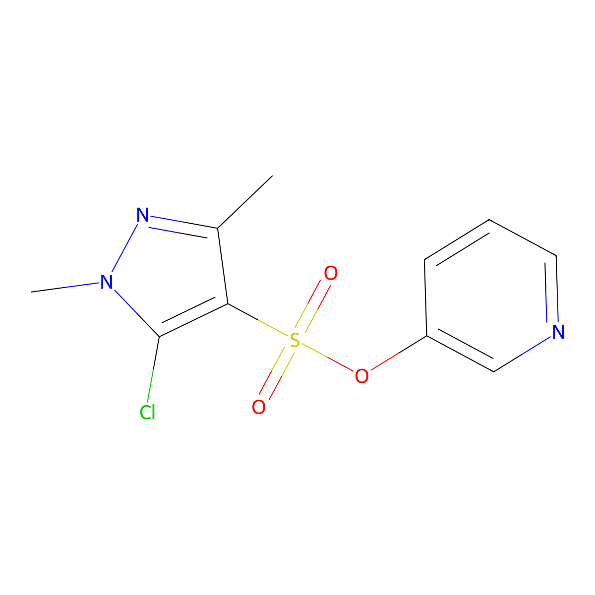 Pyridin-3-yl 5-chloro-1,3-dimethylpyrazole-4-sulfonate molecular structure, CAS 647825-43-2
