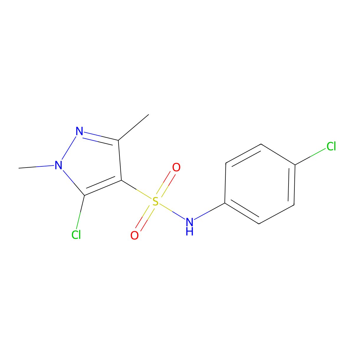 5-chloro-N-(4-chlorophenyl)-1,3-dimethylpyrazole-4-sulfonamide molecular structure, CAS 647825-50-1
