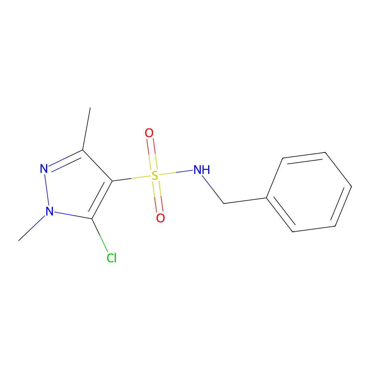 N-benzyl-5-chloro-1,3-dimethylpyrazole-4-sulfonamide molecular structure, CAS 647825-52-3