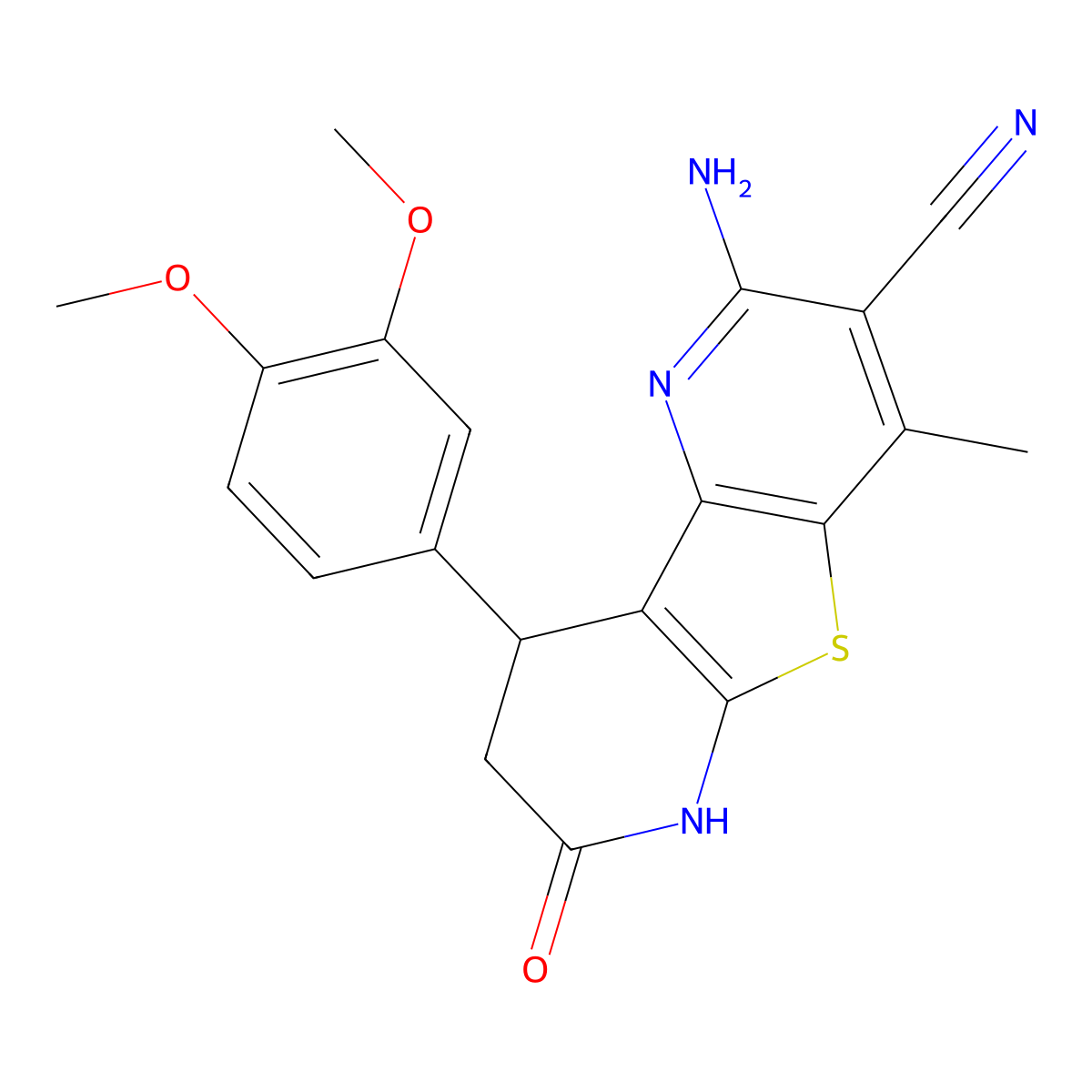 2-Amino-9-(3,4-dimethoxyphenyl)-4-methyl-7-oxo-6,7,8,9-tetrahydrothieno[2,3-b:4,5-b']dipyridine-3-carbonitrile molecular structure, CAS 647830-09-9