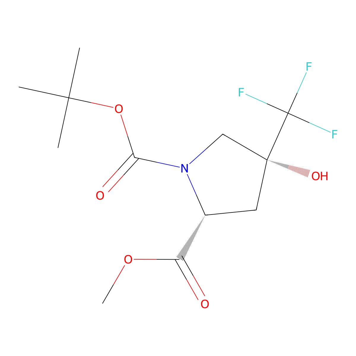 1-(Tert-butyl) 2-methyl (2R,4R)-4-hydroxy-4-(trifluoromethyl)pyrrolidine-1,2-dicarboxylate molecular structure, CAS 647857-60-1