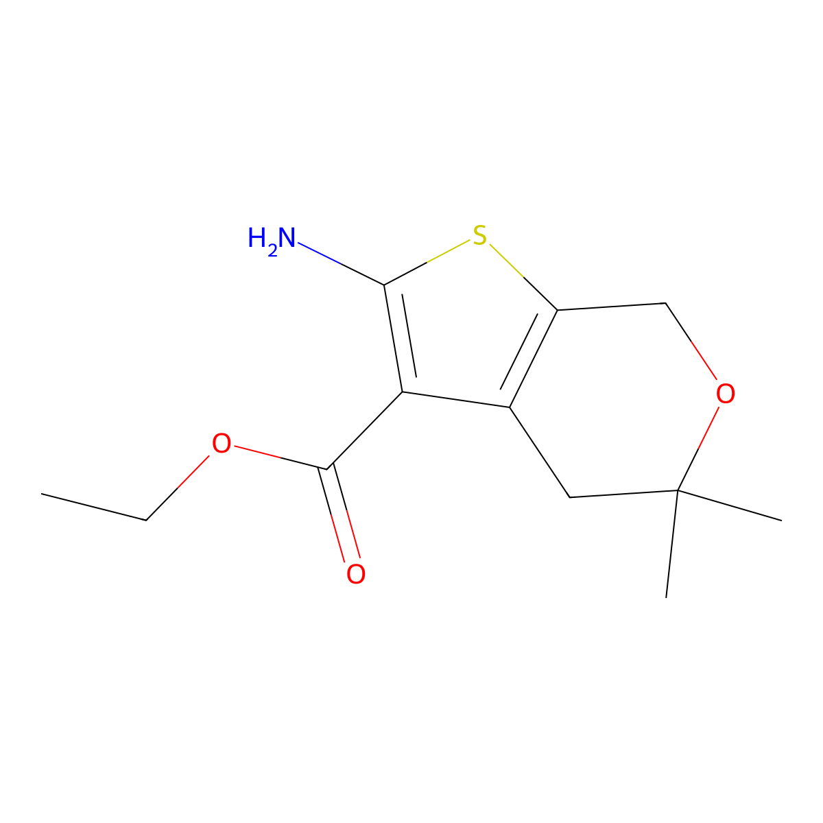 ethyl 2-amino-5,5-dimethyl-4,7-dihydro-5H-thieno[2,3-c]pyran-3-carboxylate molecular structure, CAS 64792-51-4