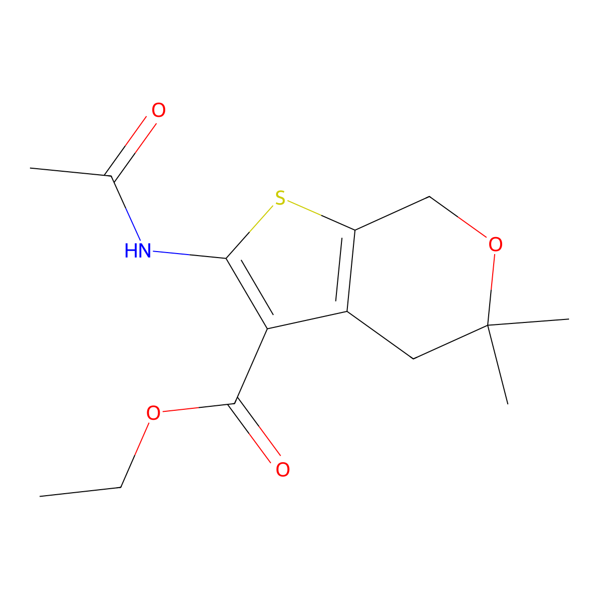 ethyl 2-(acetylamino)-5,5-dimethyl-4,7-dihydro-5H-thieno[2,3-c]pyran-3-carboxylate molecular structure, CAS 64792-53-6