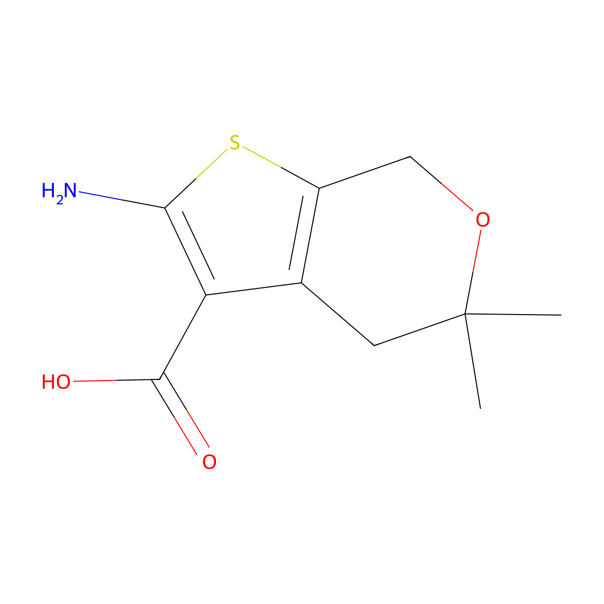 2-amino-5,5-dimethyl-4,7-dihydro-5H-thieno[2,3-c]pyran-3-carboxylic acid molecular structure, CAS 64792-56-9
