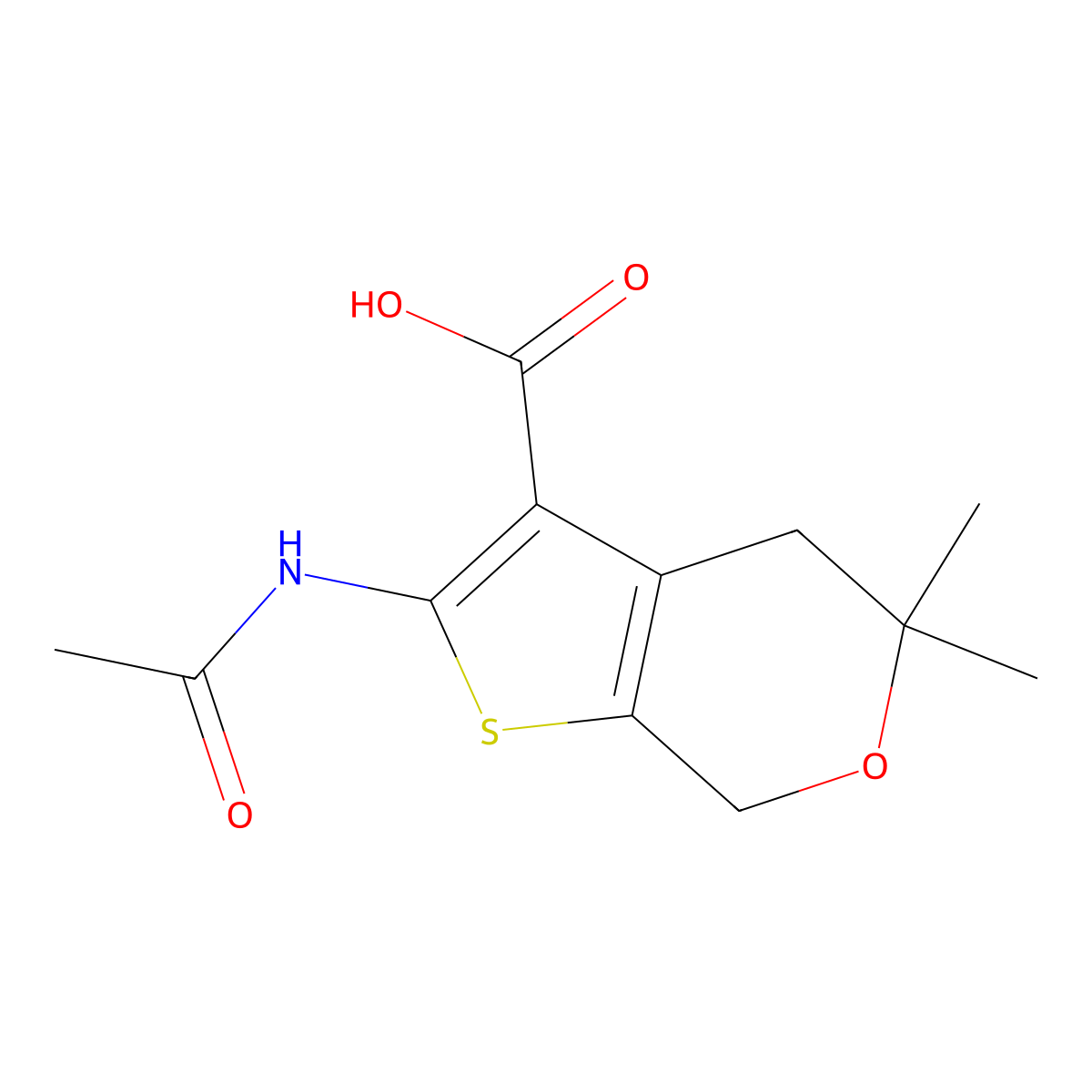 2-Acetylamino-5,5-dimethyl-4,7-dihydro-5H-thieno[2,3-c]pyran-3-carboxylic acid molecular structure, CAS 64792-58-1