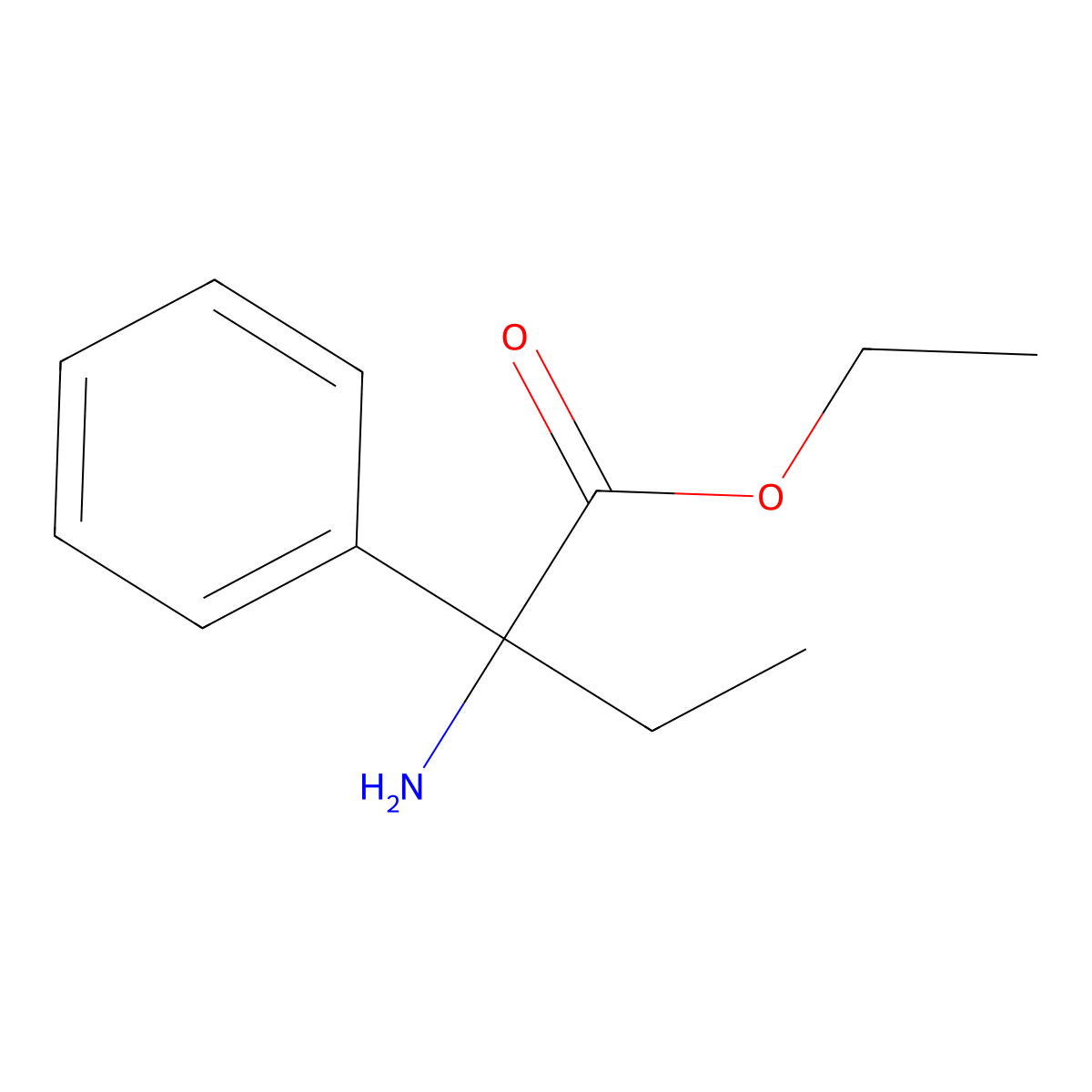 Ethyl 2-amino-2-phenylbutanoate molecular structure, CAS 6480-87-1