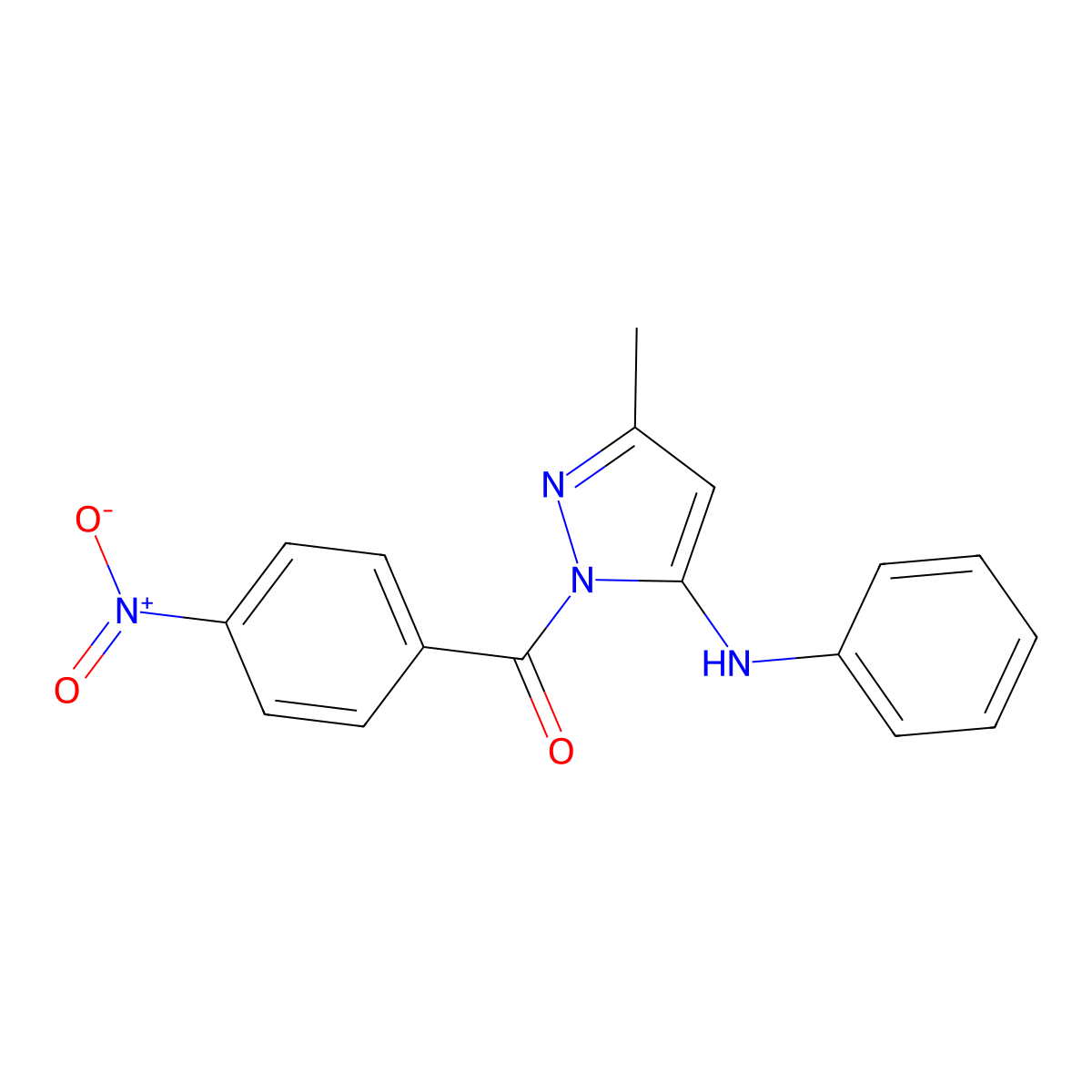 (5-Anilino-3-methylpyrazol-1-yl)-(4-nitrophenyl)methanone molecular structure, CAS 64808-41-9