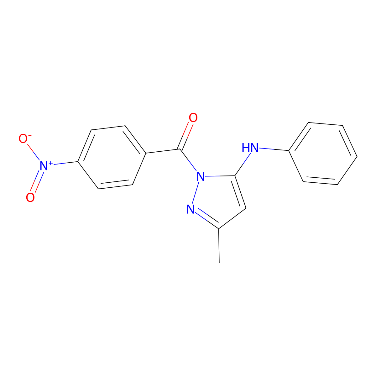 (5-Anilino-3-methylpyrazol-1-yl)-(4-nitrophenyl)methanone molecular structure, CAS 64808-41-9