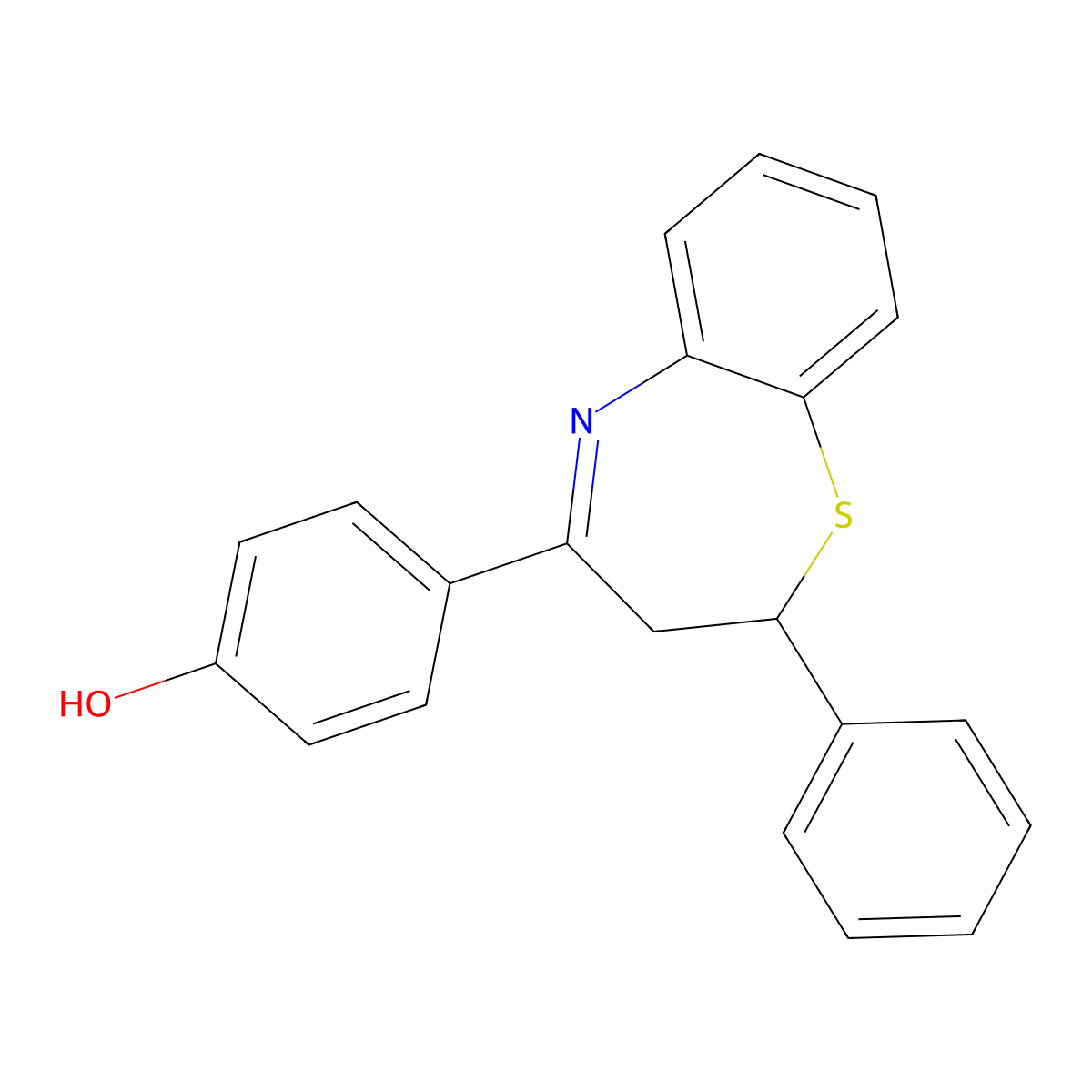 4-(2-Phenyl-2,3-dihydro-1,5-benzothiazepin-4-yl)phenol molecular structure, CAS 64820-41-3