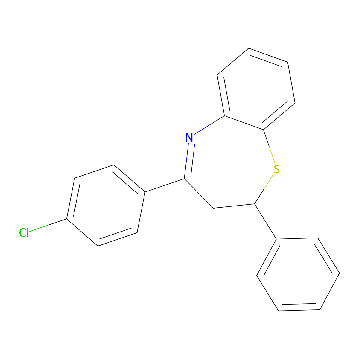 4-(4-Chlorophenyl)-2-phenyl-2,3-dihydro-1,5-benzothiazepine molecular structure, CAS 64820-43-5