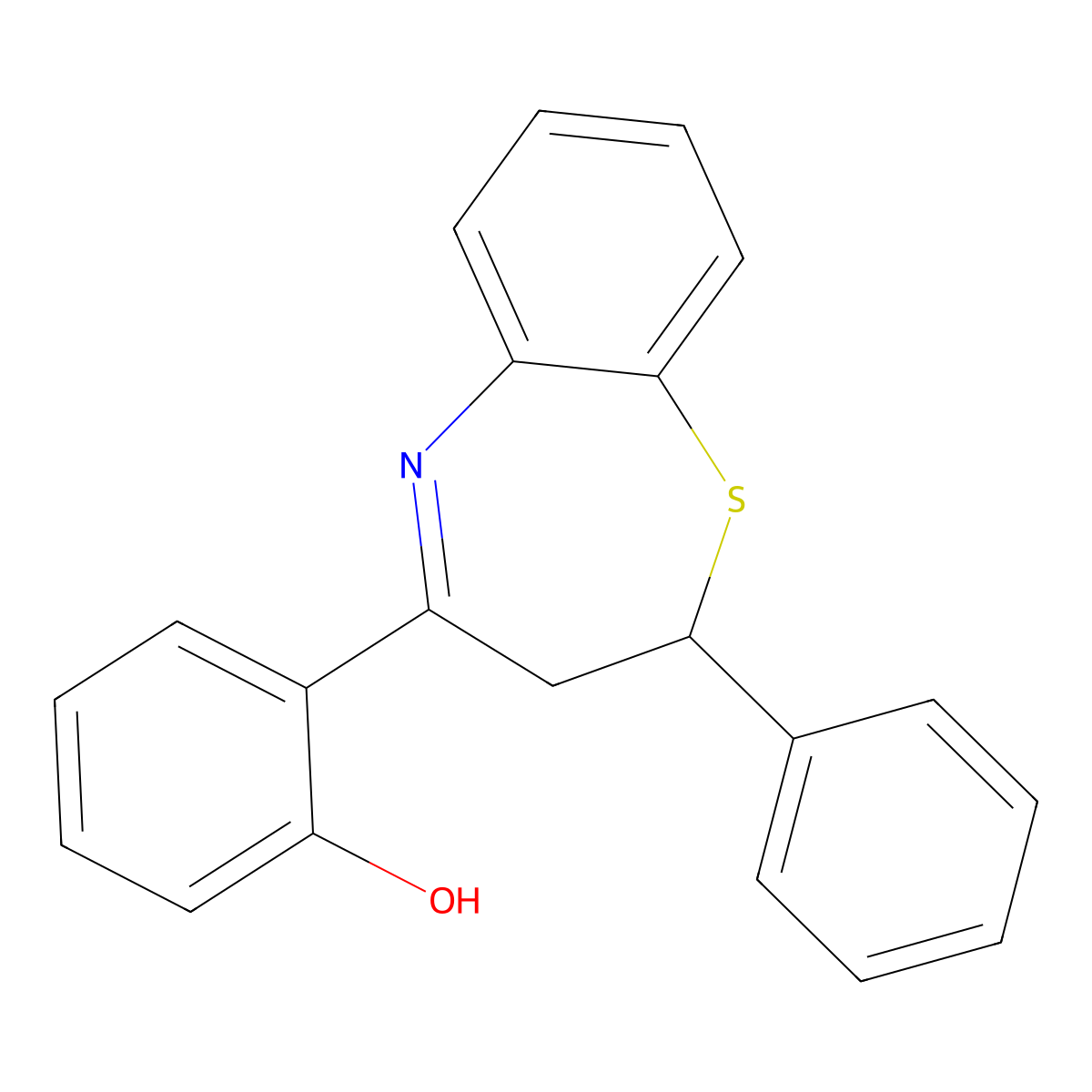 2-(2-Phenyl-2,3-dihydro-1,5-benzothiazepin-4-yl)phenol molecular structure, CAS 64820-45-7