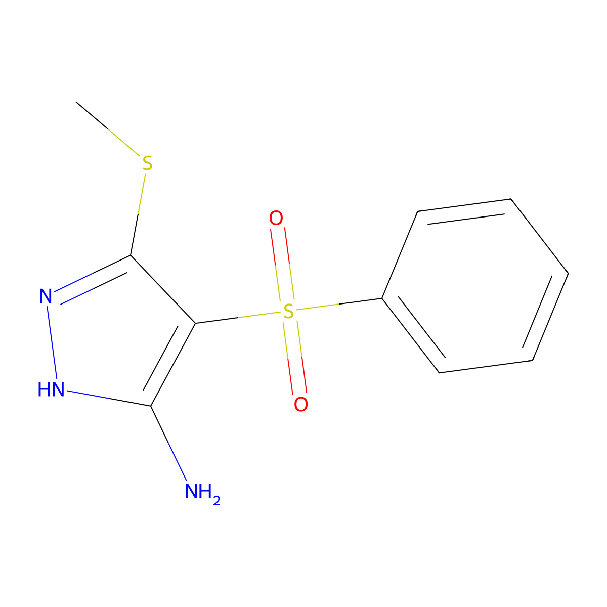 4-benzenesulphonyl-5-methylsulphanyl-2H-pyrazol-3-ylamine molecular structure, CAS 64824-79-9