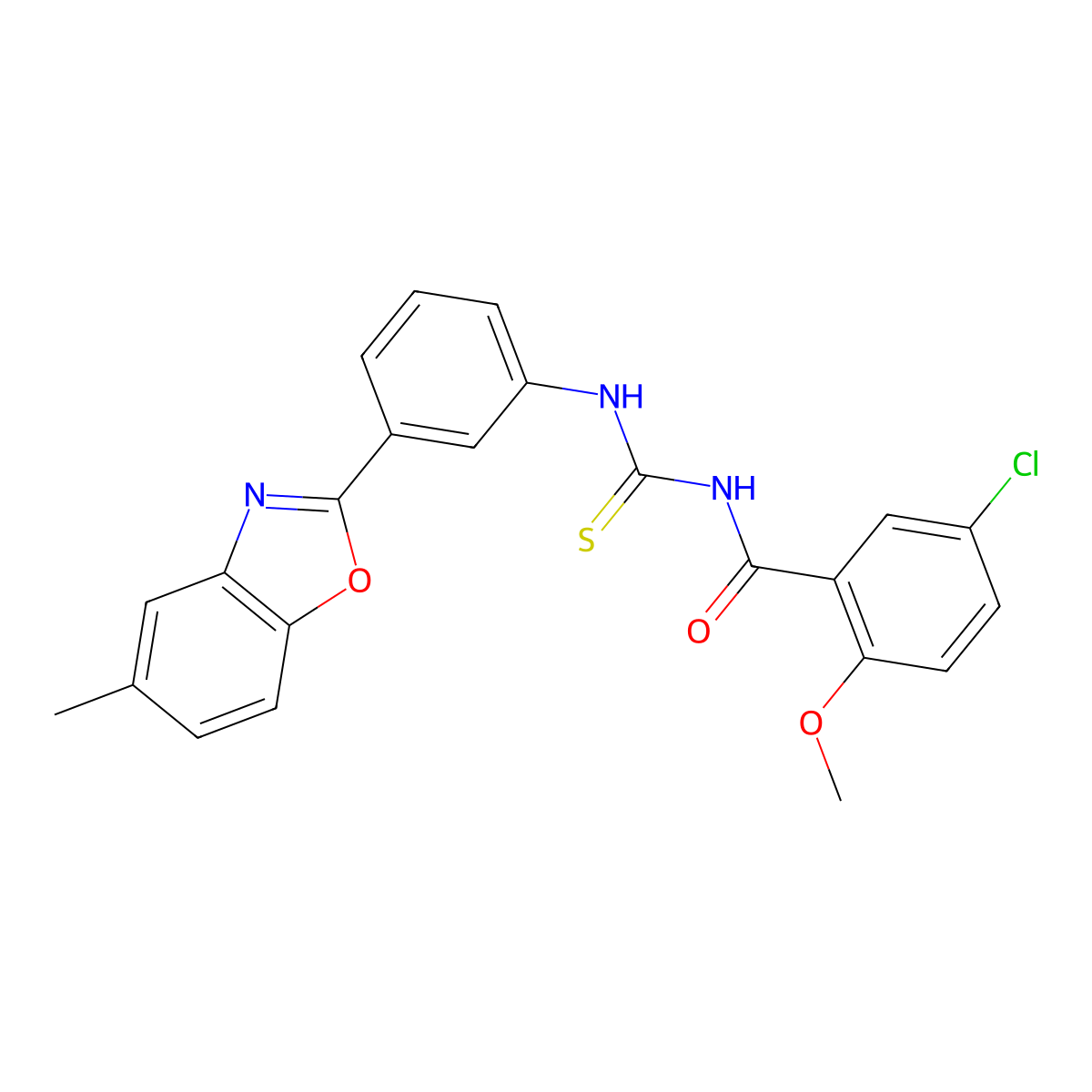 5-chloro-2-methoxy-N-{[3-(5-methyl-1,3-benzoxazol-2-yl)phenyl]carbamothioyl}benzamide molecular structure, CAS 6483-55-2