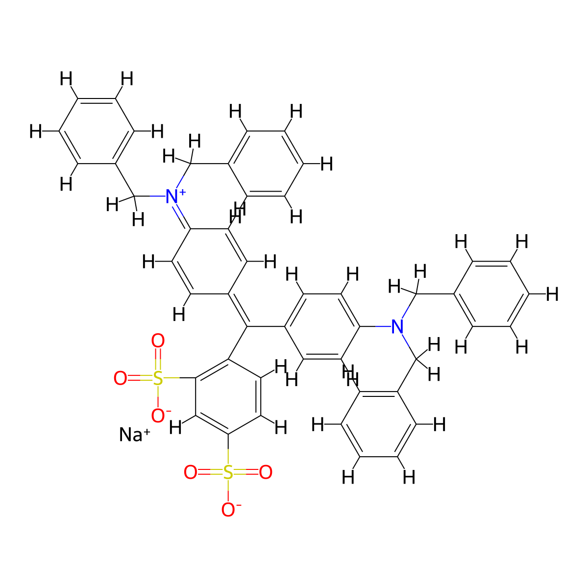 Benzenemethanaminium, N-[4-[[4-[bis(phenylmethyl)amino]phenyl](2,4-disulfophenyl)methylene]-2,5-cyclohexadien-1-ylidene]-N-(phenylmethyl)-, inner salt, sodium salt (1:1) molecular structure, CAS 6483-73-4