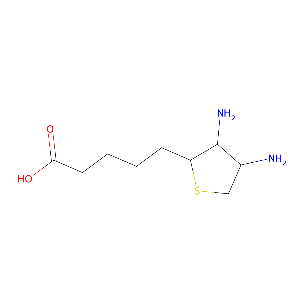 rel-5-((2R,3R,4S)-3,4-diaminotetrahydrothiophen-2-yl)pentanoic acid molecular structure, CAS 64839-70-9