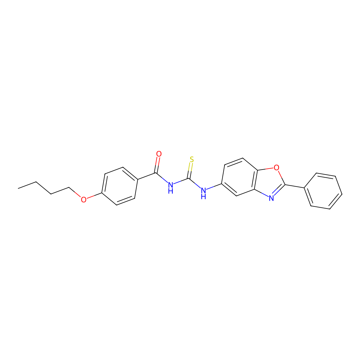 4-butoxy-N-[(2-phenyl-1,3-benzoxazol-5-yl)carbamothioyl]benzamide molecular structure, CAS 6484-64-6