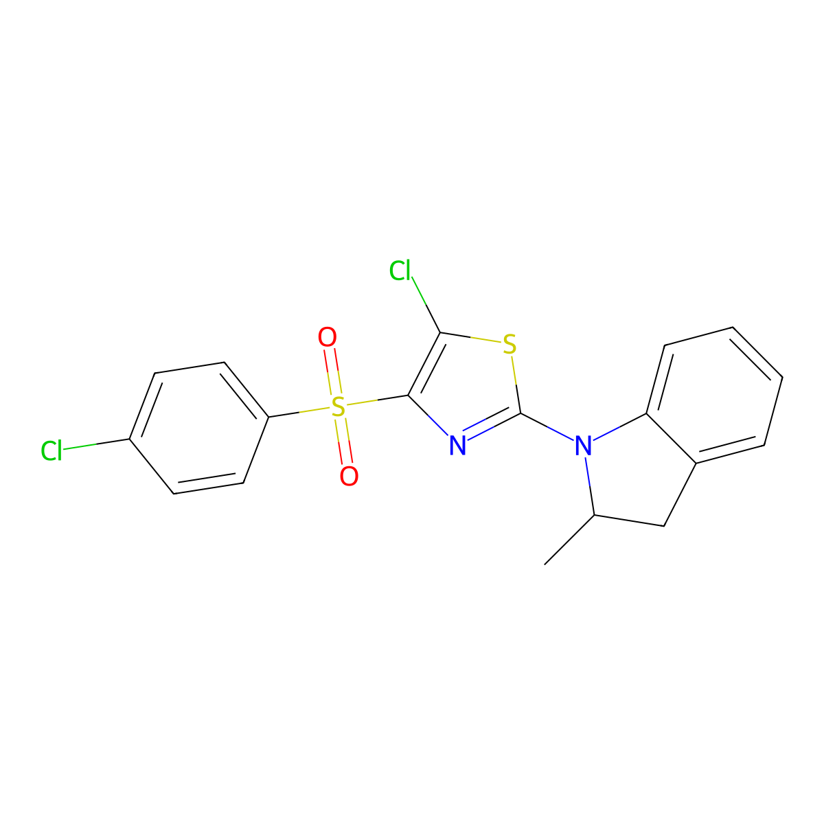 1-[5-chloro-4-(4-chlorobenzenesulfonyl)-1,3-thiazol-2-yl]-2-methyl-2,3-dihydro-1H-indole molecular structure, CAS 648408-07-5