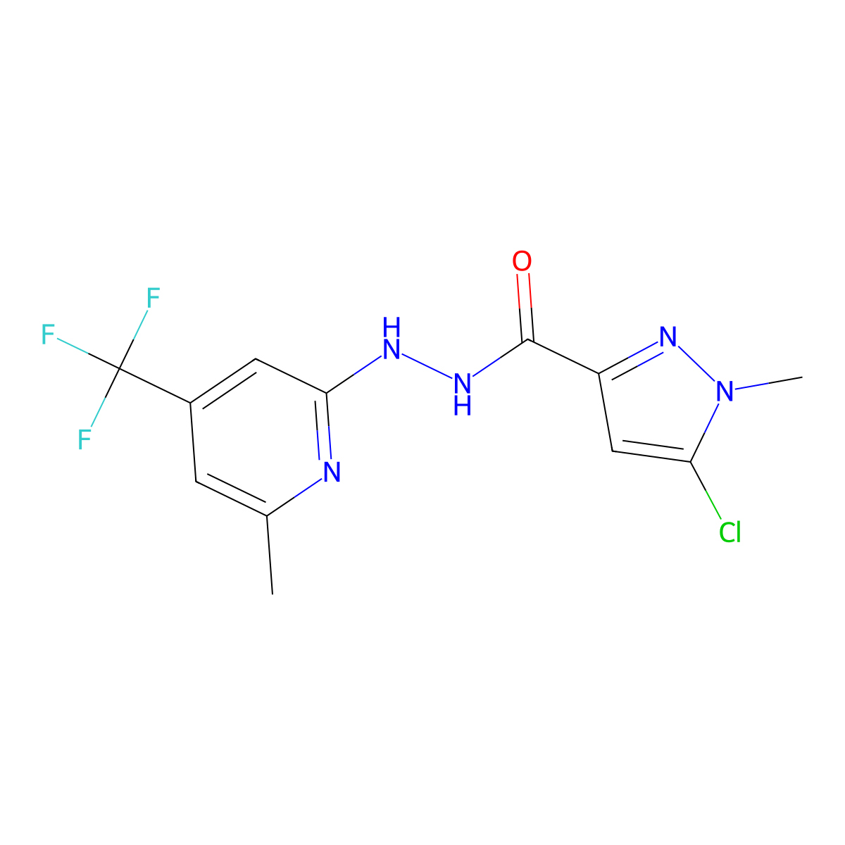 N'3-[6-methyl-4-(trifluoromethyl)-2-pyridyl]-5-chloro-1-methyl-1H-pyrazole-3-carbohydrazide molecular structure, CAS 648408-74-6