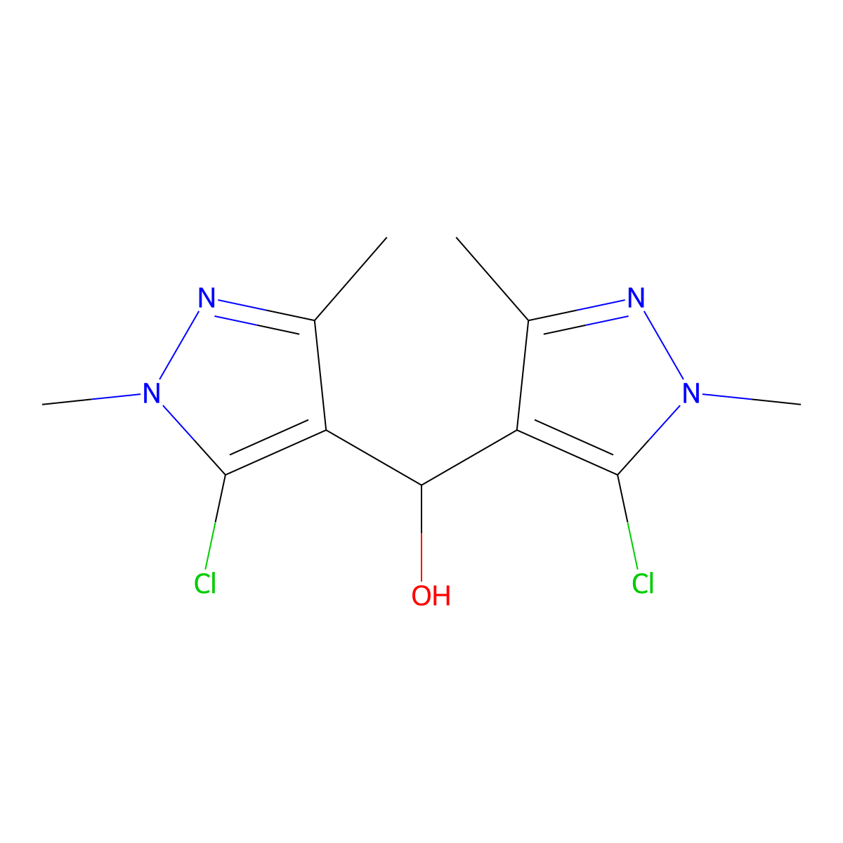 Bis(5-chloro-1,3-dimethyl-1H-pyrazol-4-yl)methanol molecular structure, CAS 648409-46-5