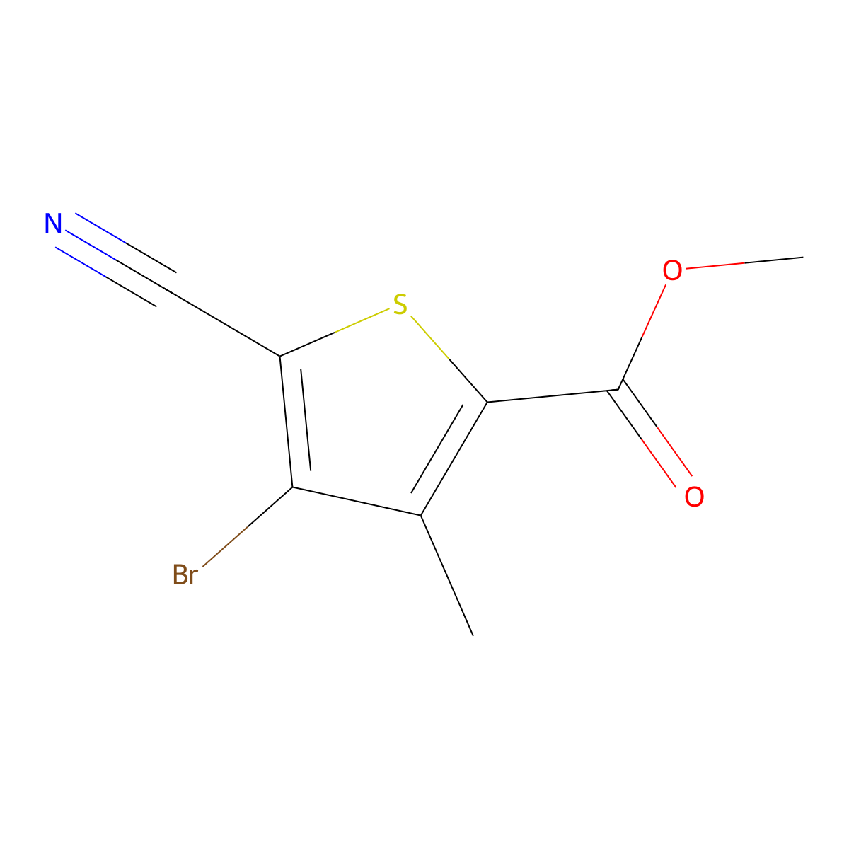 Methyl 4-bromo-5-cyano-3-methylthiophene-2-carboxylate molecular structure, CAS 648412-55-9
