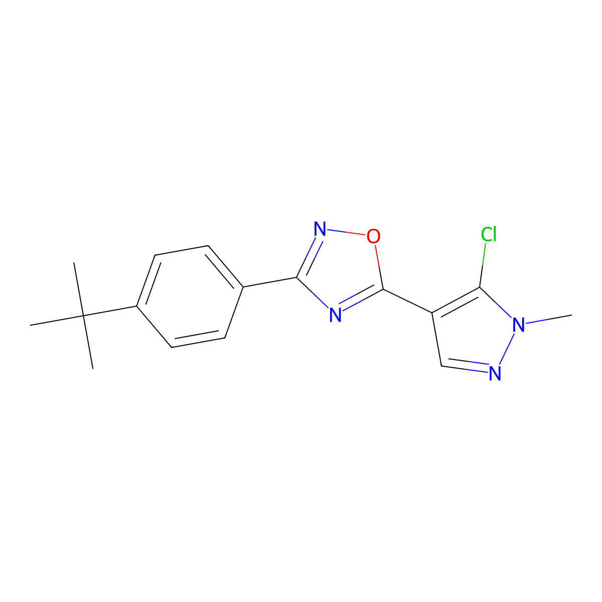 3-(4-Tert-butylphenyl)-5-(5-chloro-1-methylpyrazol-4-yl)-1,2,4-oxadiazole molecular structure, CAS 648427-07-0