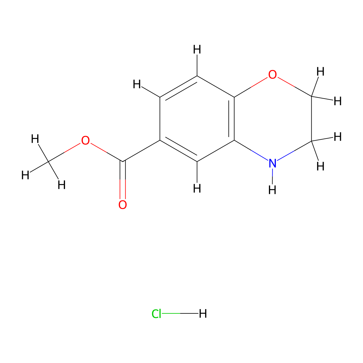 Methyl 3,4-dihydro-2H-benzo[b][1,4]oxazine-6-carboxylate hydrochloride molecular structure, CAS 648449-54-1