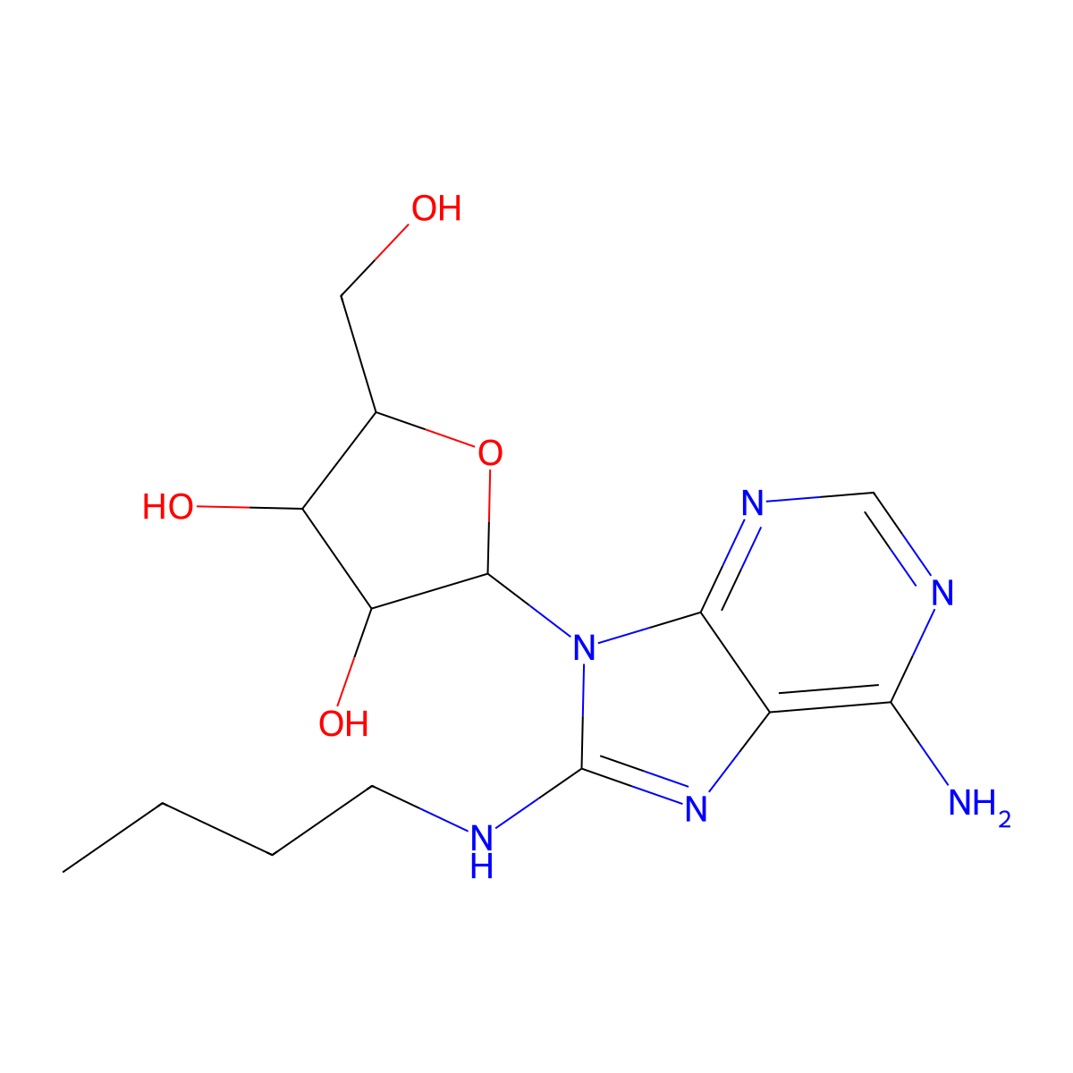 5-[6-Amino-8-(butylamino)purin-9-yl]-2-(hydroxymethyl)oxolane-3,4-diol molecular structure, CAS 64854-83-7