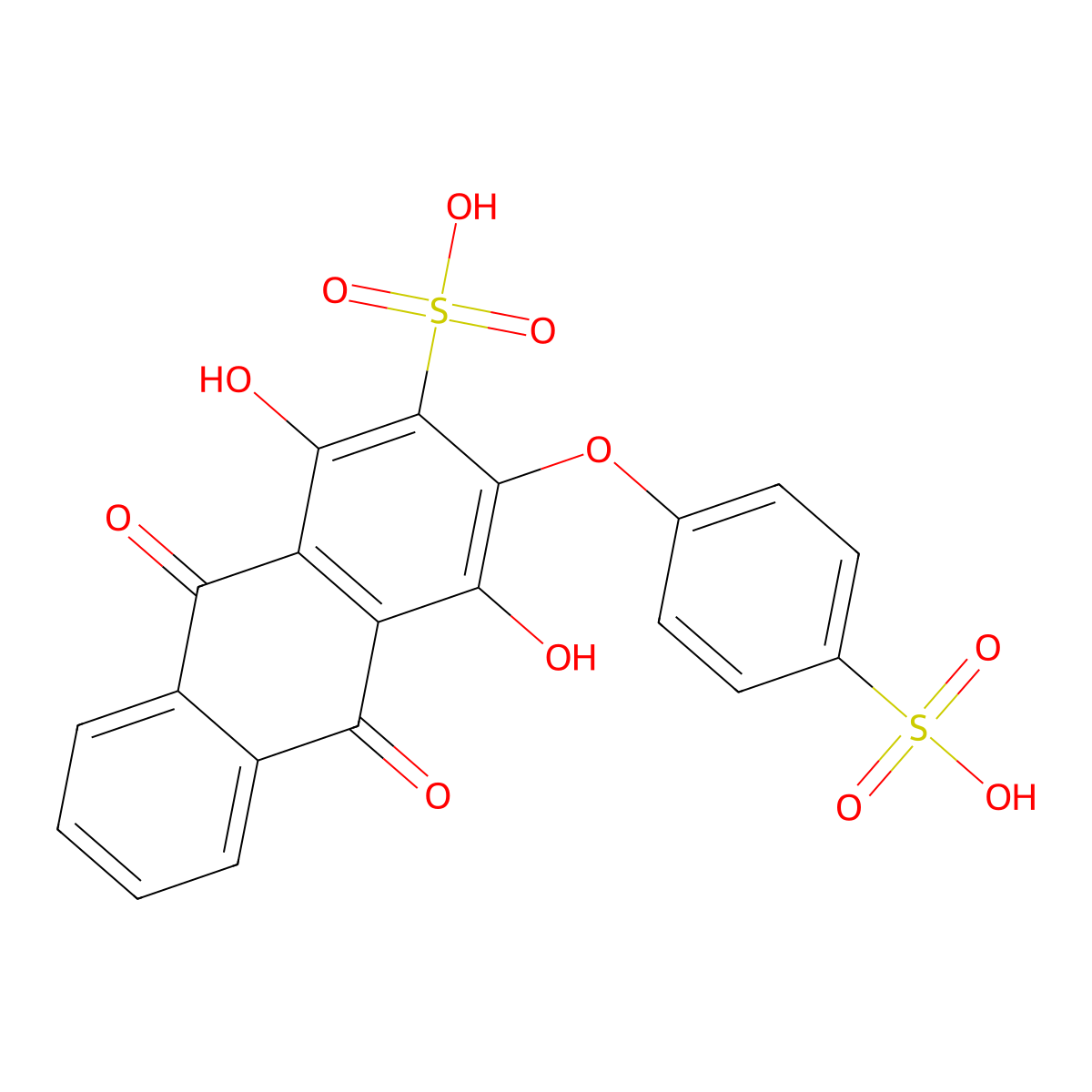 2-Anthracenesulfonic acid, 9,10-dihydro-1,4-dihydroxy-9,10-dioxo-3-(4-sulfophenoxy)- molecular structure, CAS 6486-92-6