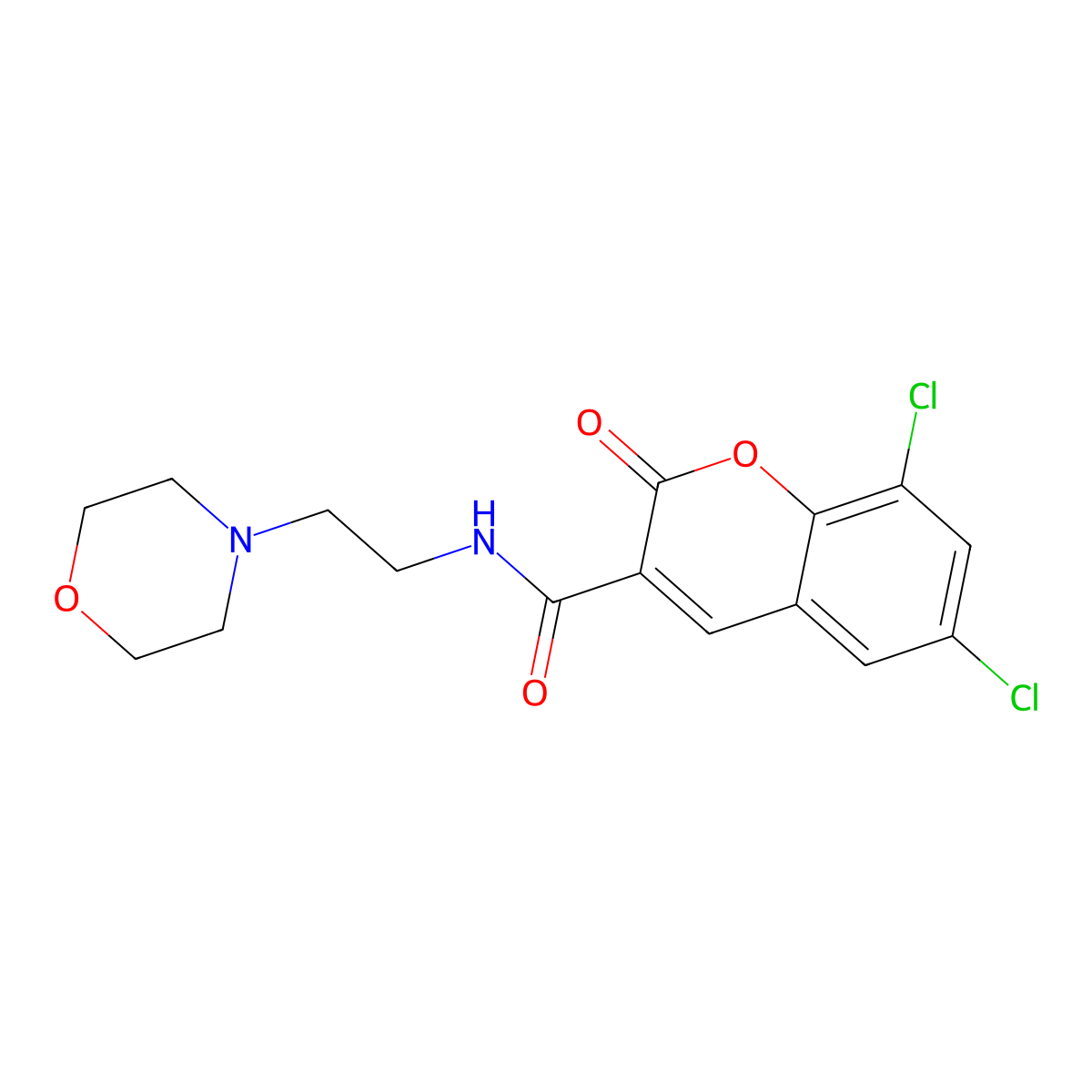 6,8-dichloro-N-[2-(4-morpholinyl)ethyl]-2-oxo-2H-chromene-3-carboxamide molecular structure, CAS 6488-57-9