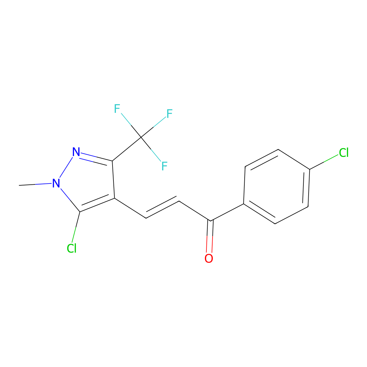3-[5-chloro-1-methyl-3-(trifluoromethyl)-1H-pyrazol-4-yl]-1-(4-chlorophenyl)prop-2-en-1-one molecular structure, CAS 648859-48-7