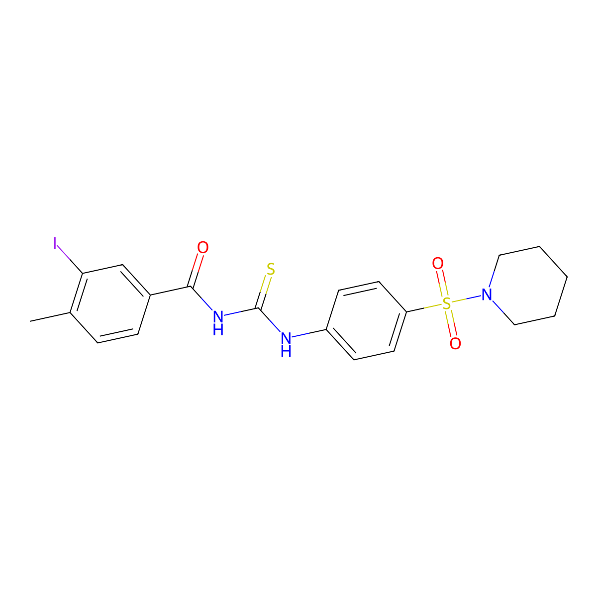 3-iodo-4-methyl-N-[(4-piperidin-1-ylsulfonylphenyl)carbamothioyl]benzamide molecular structure, CAS 648875-81-4