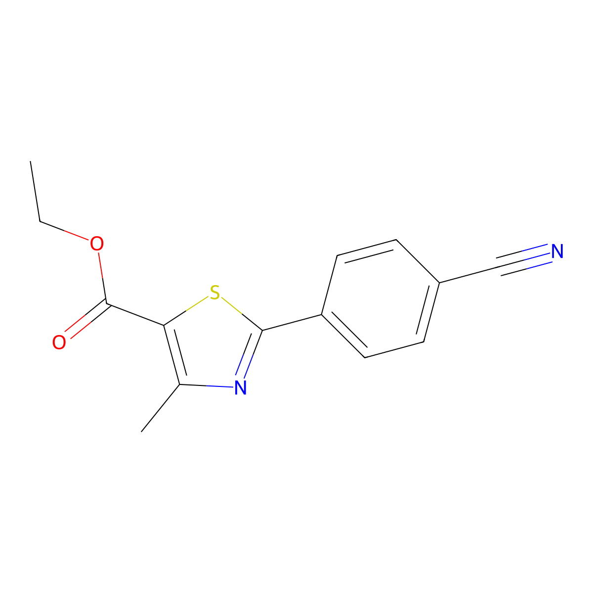 Ethyl 2-(4-cyanophenyl)-4-methyl-1,3-thiazole-5-carboxylate molecular structure, CAS 648882-58-0