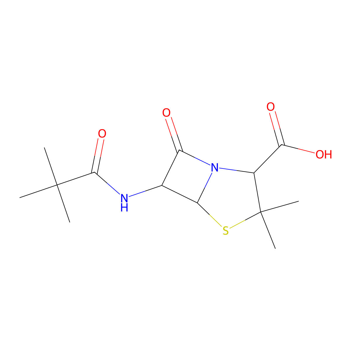 (2S,5R,6R)-6-((2,2-Dimethylpropanoyl)amino)-3,3-dimethyl-7-oxo-4-thia-1-azabicyclo(3.2.0)heptane-2-carboxylic acid molecular structure, CAS 6489-58-3