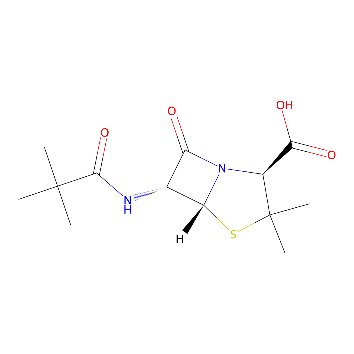 (2S,5R,6R)-6-((2,2-Dimethylpropanoyl)amino)-3,3-dimethyl-7-oxo-4-thia-1-azabicyclo(3.2.0)heptane-2-carboxylic acid molecular structure, CAS 6489-58-3