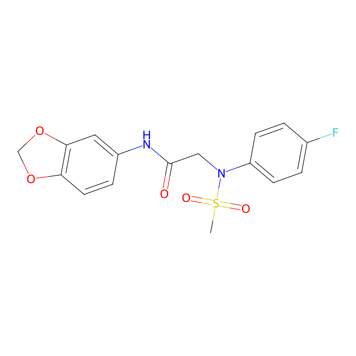 N-1,3-benzodioxol-5-yl-N~2~-(4-fluorophenyl)-N~2~-(methylsulfonyl)glycinamide molecular structure, CAS 6489-70-9