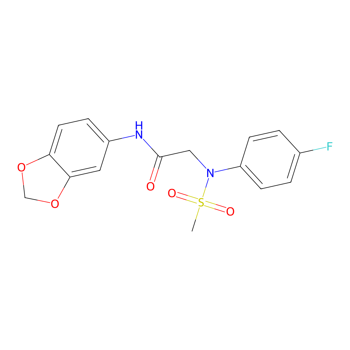N-1,3-benzodioxol-5-yl-N~2~-(4-fluorophenyl)-N~2~-(methylsulfonyl)glycinamide molecular structure, CAS 6489-70-9