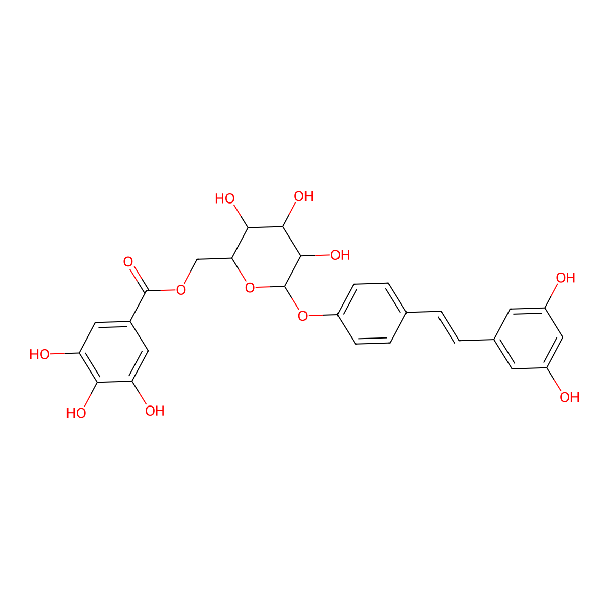 [(2R,3S,4S,5R,6S)-6-[4-[(E)-2-(3,5-dihydroxyphenyl)ethenyl]phenoxy]-3,4,5-trihydroxyoxan-2-yl]methyl 3,4,5-trihydroxybenzoate molecular structure, CAS 64898-03-9