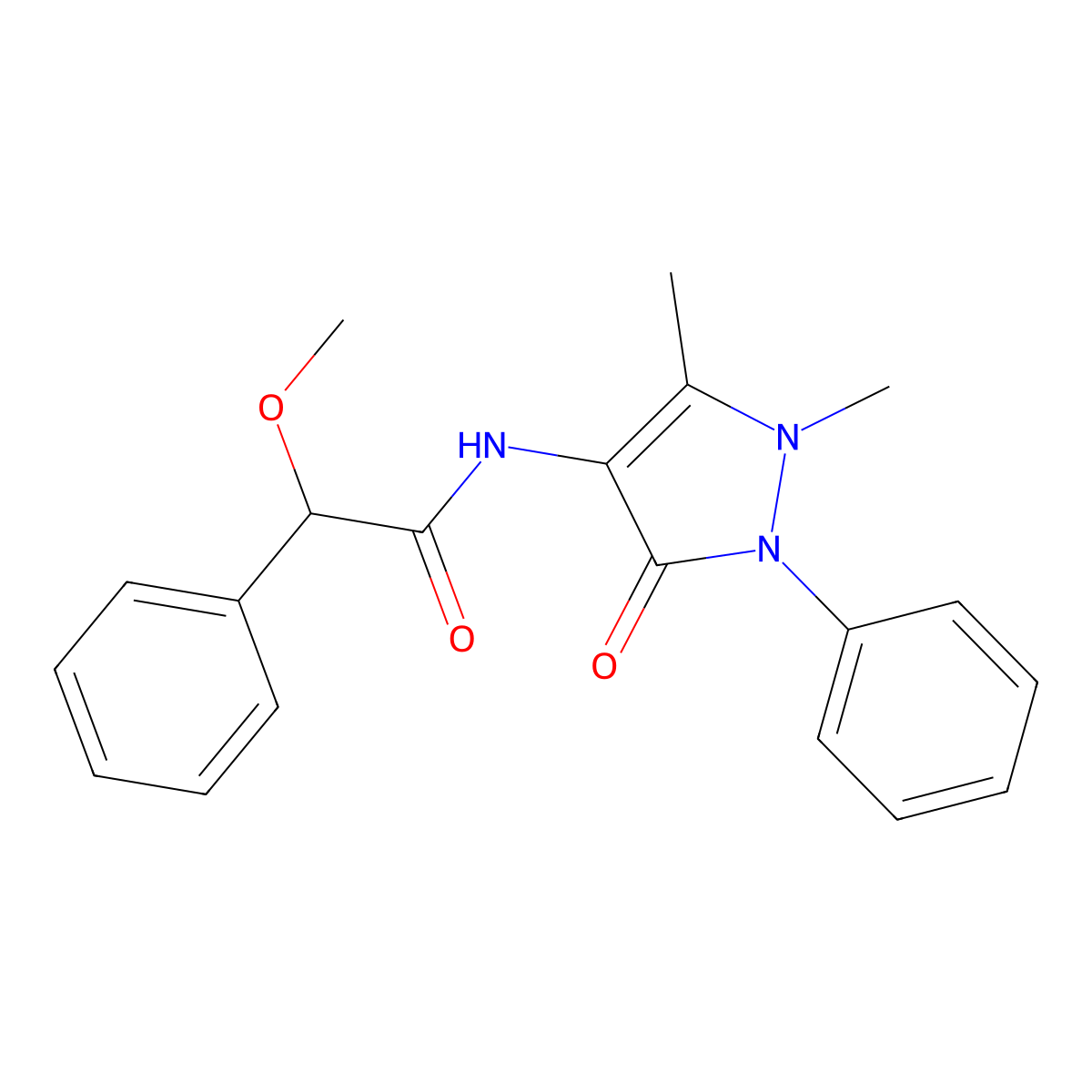 N-(1,5-dimethyl-3-oxo-2-phenylpyrazol-4-yl)-2-methoxy-2-phenylacetamide molecular structure, CAS 6490-65-9