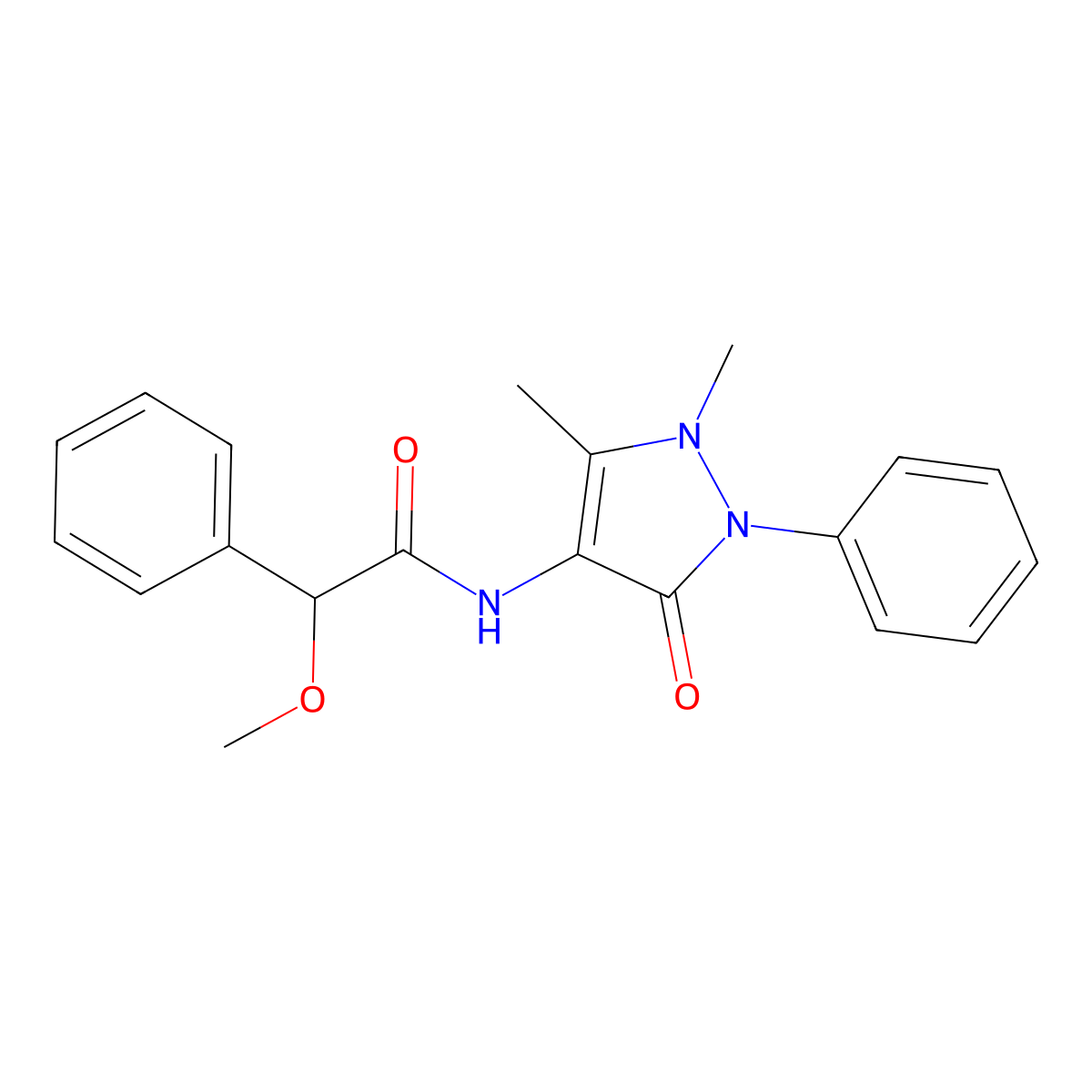 N-(1,5-dimethyl-3-oxo-2-phenylpyrazol-4-yl)-2-methoxy-2-phenylacetamide molecular structure, CAS 6490-65-9