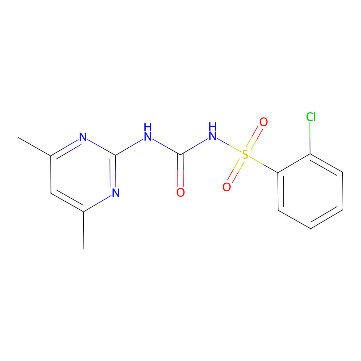 Benzenesulfonamide, 2-chloro-N-(((4,6-dimethyl-2-pyrimidinyl)amino)carbonyl)- molecular structure, CAS 64900-69-2